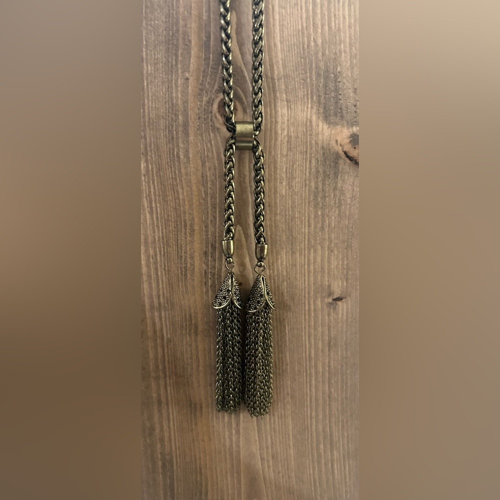 Necklace vintage bronze tassel corded chain 20 inches